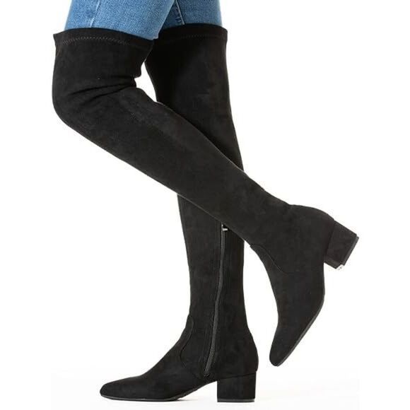 Womens black size 5.5 Over the Knee Boots Suede Low Heel Black above the knee Bo - Picture 1 of 10